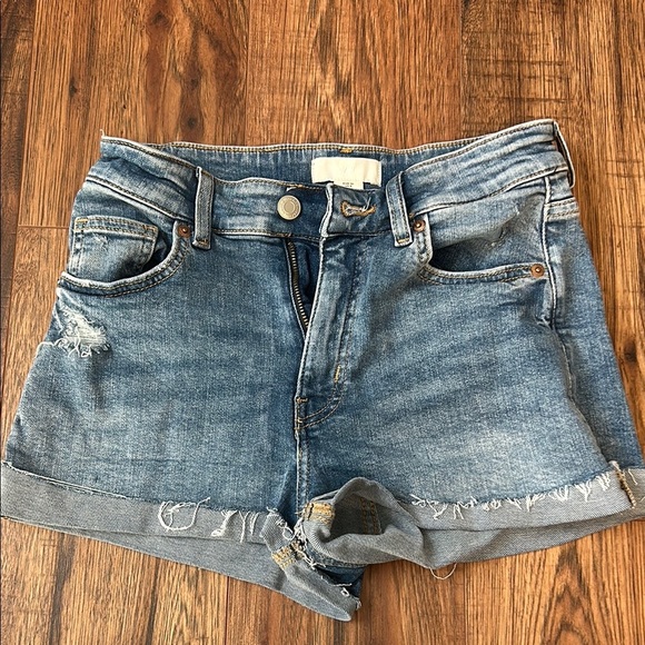 Blue High-Waisted Cuffed Jean Shorts - Picture 1 of 3